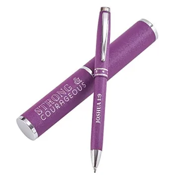 Christian Art Gifts Strong & Courageous Purple Pen Set - Joshua 1:9