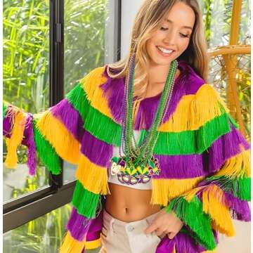 jollylife 21PCS Mardi Gras Beads Necklaces Bulk: Purple Gold Green Metallic Bead Carnival Parade Party Supplies