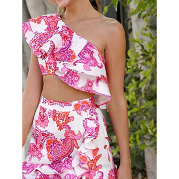 Floerns Women's Stylish Ruffle Trim 2 Piece Outfit