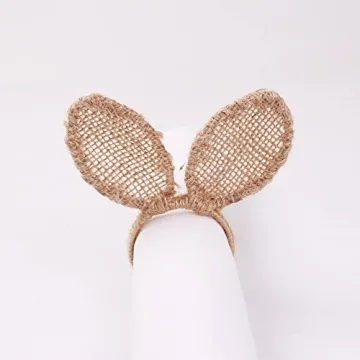Xidmold Jute Napkin Rings Set of 4, Easter Bunny Ears Napkin Rings Holder Napkin Rings Buckles Dining Table Setting Decor for Farmhouse, Spring Dinner Party Table Centerpieces Decoration