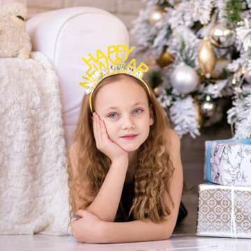 Beaupretty Happy New Year Glitter Headband Set for Parties