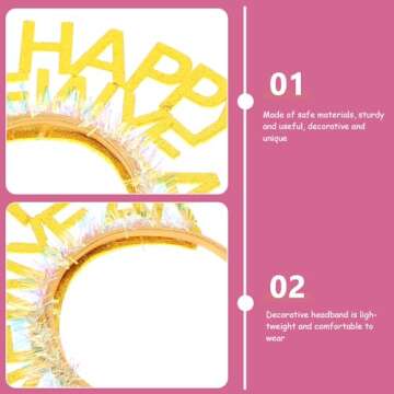 Beaupretty Happy New Year Glitter Headband Set for Parties