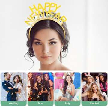 Beaupretty Happy New Year Glitter Headband Set for Parties