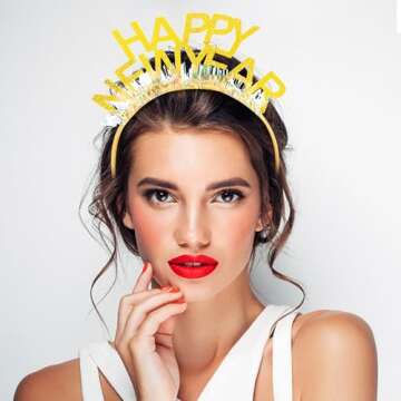 Beaupretty Happy New Year Glitter Headband Set for Parties