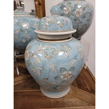 Galt International Light Blue Chinoiserie Jar 12" Decorative