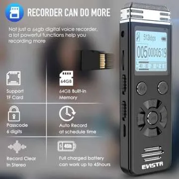 64GB Digital Voice Recorder for Meetings Lectures