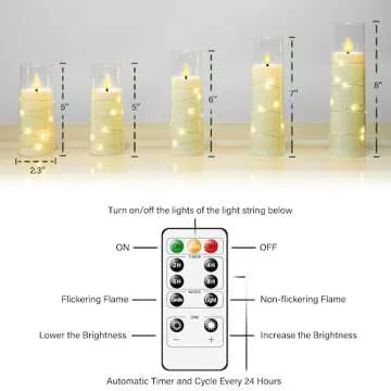 kakoya Flameless LED Candles with Timer 5 Pc Flickering Flameless Candles for Romantic Ambiance and Home Decoration Stable Acrylic Shell,with Embedded Star String，Battery Operated Candles（Ivory）