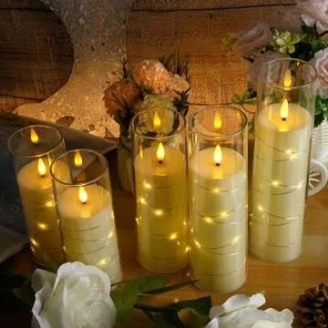 kakoya Flameless LED Candles with Timer 5 Pc Flickering Flameless Candles for Romantic Ambiance and Home Decoration Stable Acrylic Shell,with Embedded Star String，Battery Operated Candles（Ivory）