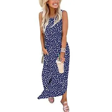 ANRABESS Women Casual Loose Sundress Sleeveless Split Maxi Long Beach Shirt Dress Travel Vacation 2025 Summer Outfits Floral Print X-Large