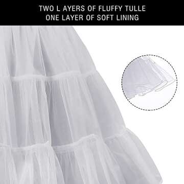 YAOGEG Petticoats for Women 50s Vintage Tulle Petticoat Half Slip Tutu Crinoline Underskirt (S, White)