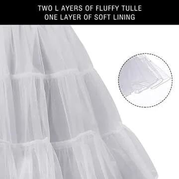 YAOGEG Petticoats for Women 50s Vintage Tulle Petticoat Half Slip Tutu Crinoline Underskirt (S, White)