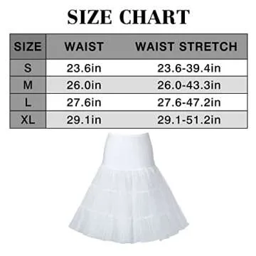YAOGEG Petticoats for Women 50s Vintage Tulle Petticoat Half Slip Tutu Crinoline Underskirt (S, White)