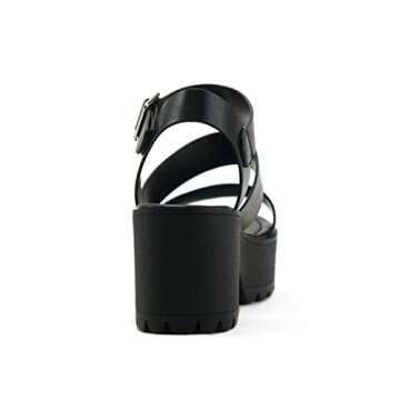 Soda ACCOUNT ~ Women Open Toe Two Bands Lug sole Fashion Heel Sandals with Adjustable Ankle Strap (Black, numeric_9)
