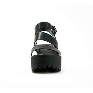 Soda ACCOUNT ~ Women Open Toe Two Bands Lug sole Fashion Heel Sandals with Adjustable Ankle Strap (Black, numeric_9)