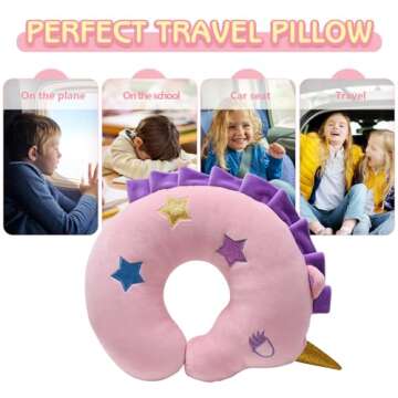 H HOMEWINS Travel Pillow for Kids Toddlers - Soft Neck Head Chin Support Pillow, Cute Animal, Comfortable in Any Sitting Position for Airplane,Car,Train,Machine Washable,Children Gift (Unicorn)
