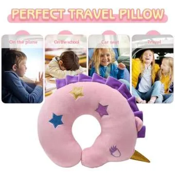 H HOMEWINS Travel Pillow for Kids Toddlers - Soft Neck Head Chin Support Pillow, Cute Animal, Comfortable in Any Sitting Position for Airplane,Car,Train,Machine Washable,Children Gift (Unicorn)
