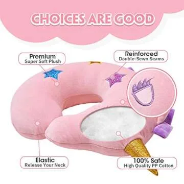 H HOMEWINS Travel Pillow for Kids Toddlers - Soft Neck Head Chin Support Pillow, Cute Animal, Comfortable in Any Sitting Position for Airplane,Car,Train,Machine Washable,Children Gift (Unicorn)