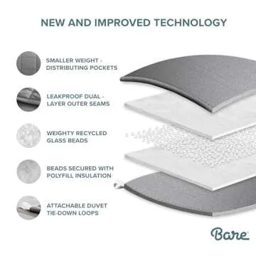 Bare Home Weighted Blanket All-Natural 100% Cotton with Nontoxic Glass Beads 48"x72" 15lbs, Light Grey