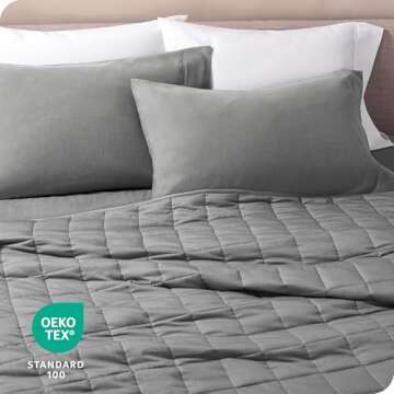 Bare Home Weighted Blanket All-Natural 100% Cotton with Nontoxic Glass Beads 48"x72" 15lbs, Light Grey