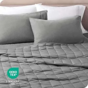 Bare Home Weighted Blanket All-Natural 100% Cotton with Nontoxic Glass Beads 48"x72" 15lbs, Light Grey