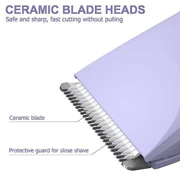 OLOV Electric Body Hair Trimmer - Groin Trimmer for Men - Bikini Trimmer Women - Wet/Dry Shaver Groomer, Replaceable Ceramic Blade Heads, USB Recharge Dock, Waterproof Hygiene Razor,Purple