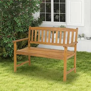 HAPPYGRILL Patio Wood Bench for Garden & Balcony