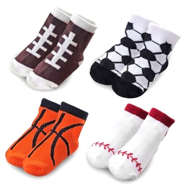 FANCYKIDS Unisex Baby Girls Boys Sports Themed Socks (0-6 Months) Set of 4