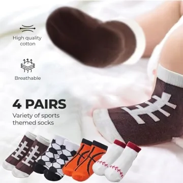 FANCYKIDS Baby Sports Themed Socks Set of 4 Pairs