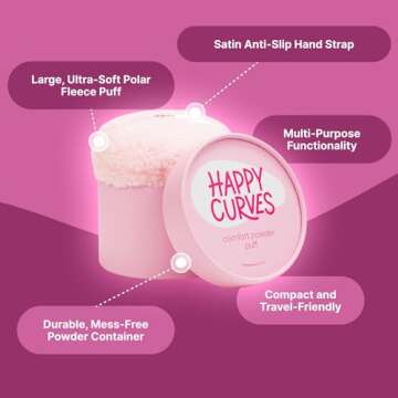 Happy Curves Comfort Powder Puff - Large Powder Puff for Body Powder Applicator with Storage Container, Compatible with Women's Talc-Free(Powder Sold Separately)