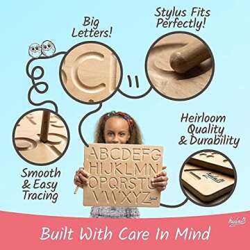 Hulats Learn to Write - Number & Letter Tracing Boards for Kids Ages 3-5 - Wooden Alphabet Learning Montessori 3 Year Old Toddler Writing Tools Beginners - Homeschool Preschool Classroom Must Haves