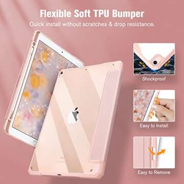 Fintie Hybrid Slim Case for iPad Air 3rd Generation 10.5" 2019 / iPad Pro 10.5 Inch 2017 - [Built-in Pencil Holder] Shockproof Cover with Clear Transparent Back Shell, Rose Gold
