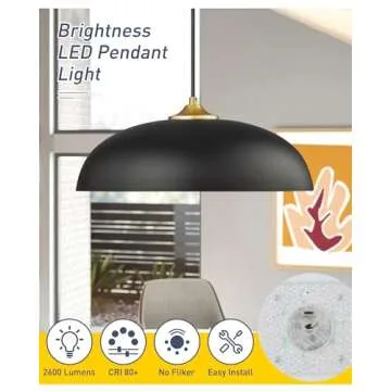 kudos 15 Inch Large LED Pendant Lights, Black and Gold Pendant Light Fixtures, Modern Hanging Lights...