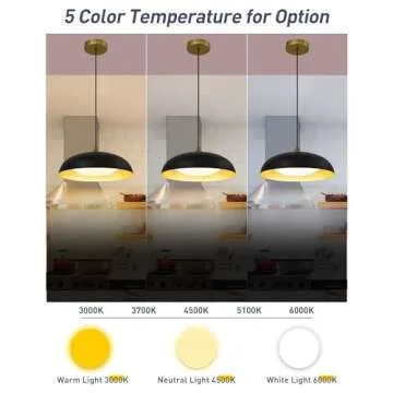 kudos 15 Inch Large LED Pendant Lights, Black and Gold Pendant Light Fixtures, Modern Hanging Lights for Kitchen Island, Dining Room, Living Room, Bedroom, 5CCT Adjustable, KDPL02-BK