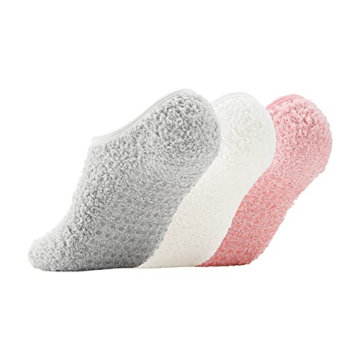 Bevigorio Non-Slip Slipper Socks for Women - Cozy Grippy 3-Pack