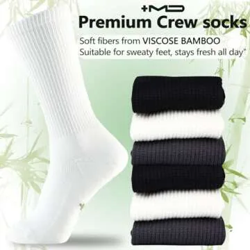 +MD Bamboo Rayon Socks - Soft Cushioned Crew Socks