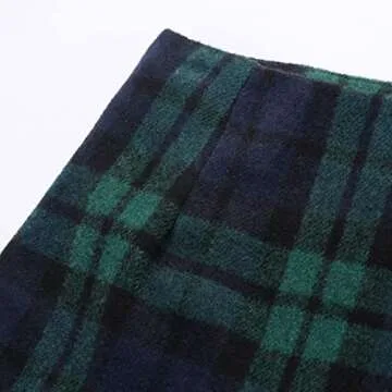 Pencil Skirt for Women 2024 Fall Winter High Waisted Wool Plaid Tartan Bodycon Mini Skirt, Green, L
