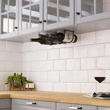 Wallniture Dijon Wine Rack Wall Mounted & Under Cabinet Wine Storage Bottle Racks Kitchen Organization and Storage, Steel Black