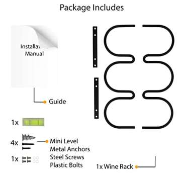 Wallniture Dijon Wine Rack Wall Mounted & Under Cabinet Wine Storage Bottle Racks Kitchen Organization and Storage, Steel Black