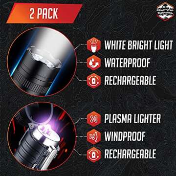 Practical Survival LED Emergency Tactical Flashlight Plasma Lighter Combo, 2-Pack, Water Resistant, ...