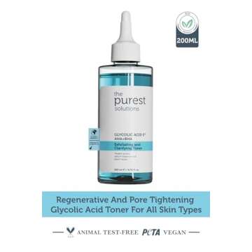 The Purest Solutions Exfoliating and Clarifying Toner (Glycolic Acid 5% AHA + BHA) - for All Skin Types - Balance Sebum Secretion - Reduce Pores Appearance - Vegan | Cruelty Free (6.76 fl. oz)