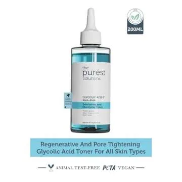 The Purest Solutions Exfoliating and Clarifying Toner (Glycolic Acid 5% AHA + BHA) - for All Skin Types - Balance Sebum Secretion - Reduce Pores Appearance - Vegan | Cruelty Free (6.76 fl. oz)