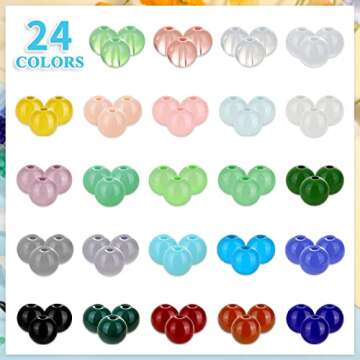 PAXCOO 720pcs 8mm Glass Beads for Jewelry Making, 24 Colors Glass Beads Kit for Bracelet Making, Round Loose Beads for Bracelet Earring Necklace Jewelry Making Supplies
