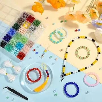 PAXCOO 720pcs 8mm Glass Beads for Jewelry Making, 24 Colors Glass Beads Kit for Bracelet Making, Round Loose Beads for Bracelet Earring Necklace Jewelry Making Supplies