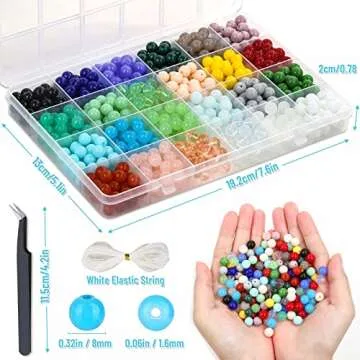 PAXCOO 720pcs 8mm Glass Beads for Jewelry Making, 24 Colors Glass Beads Kit for Bracelet Making, Round Loose Beads for Bracelet Earring Necklace Jewelry Making Supplies