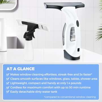 Cordless Window Vacuum Cleaner, Window Cleaner Squeegee Tool Set, Electric Windown Spray Cleaning To...