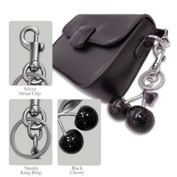 Eimusi Cherry Bag Charm Keychain, Cute Cherry Charms for Purses and Bags, Keychains Accessory for Women (Black)
