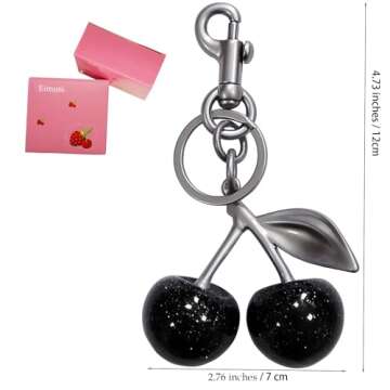 Eimusi Cherry Bag Charm Keychain, Cute Cherry Charms for Purses and Bags, Keychains Accessory for Women (Black)