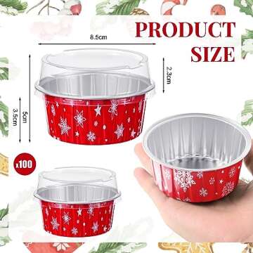 Umigy 100 Pcs Christmas Aluminum Foil Baking Cups with Lids 4.3oz Baking Liner Cups Xmas Disposable ...