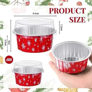 Umigy 100 Pcs Christmas Aluminum Foil Baking Cups with Lids 4.3oz Baking Liner Cups Xmas Disposable ...