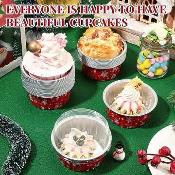 Umigy 100 Pcs Christmas Aluminum Foil Baking Cups with Lids 4.3oz Baking Liner Cups Xmas Disposable Ramekins Muffin Tins Cupcake Baking Pan Foil Cupcake Containers for Christmas Party (Snowflake)